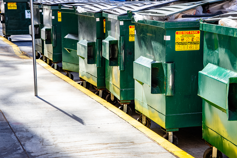 dumpsters lined up for rental